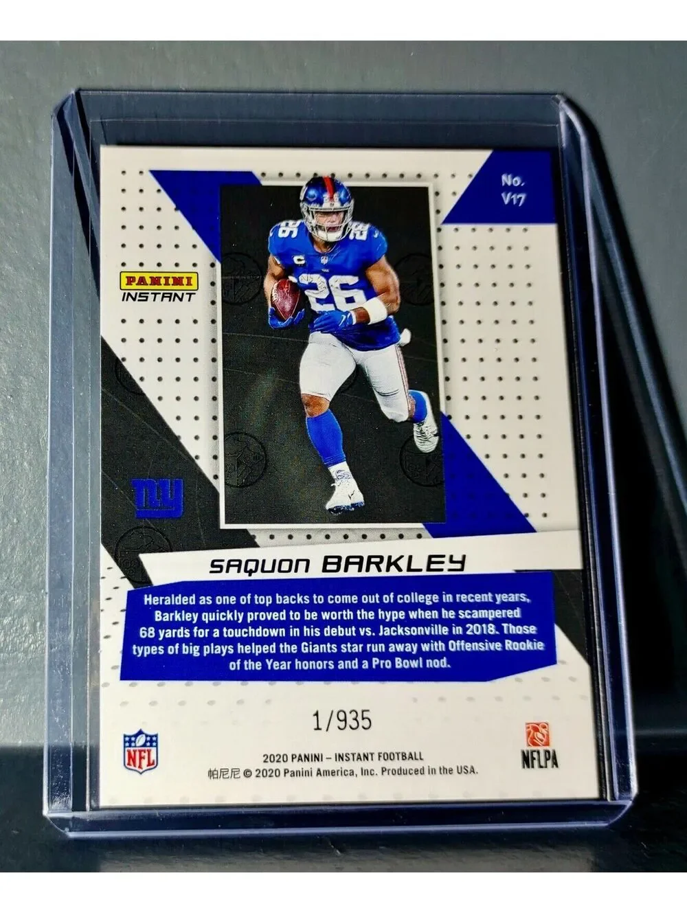 Saquon Barkley 2020 Panini NFL Instant Vortex #17 Football Card 1/935